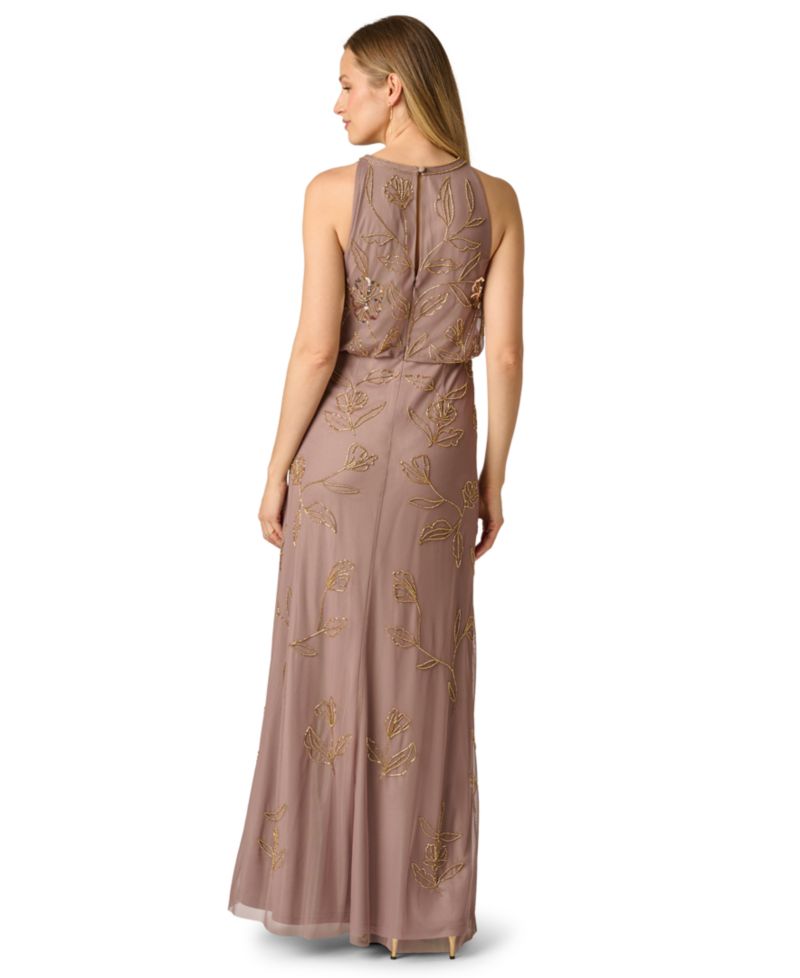 Women's Blouson Crewneck Beaded Ball Gown