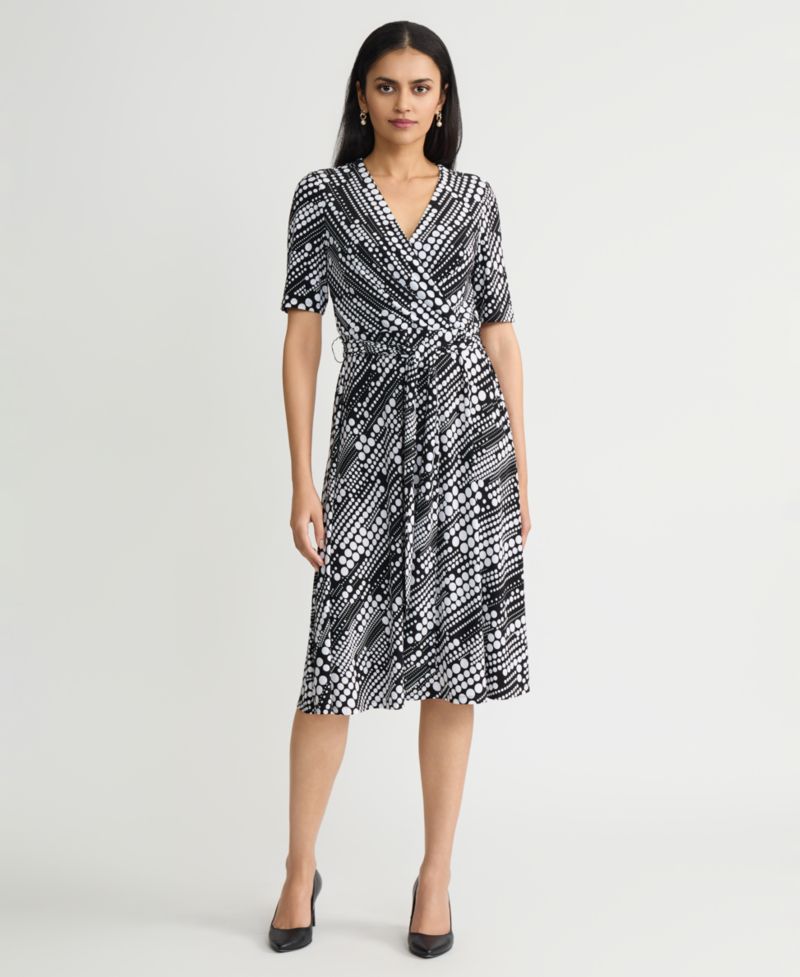 Women's Printed Faux-Wrap Midi Dress