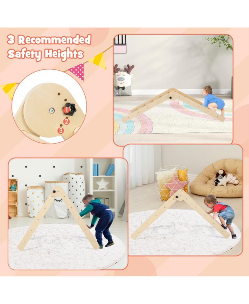 3-in-1 Climbing Set Foldable and Adjustable Kids Triangle Set-Natural