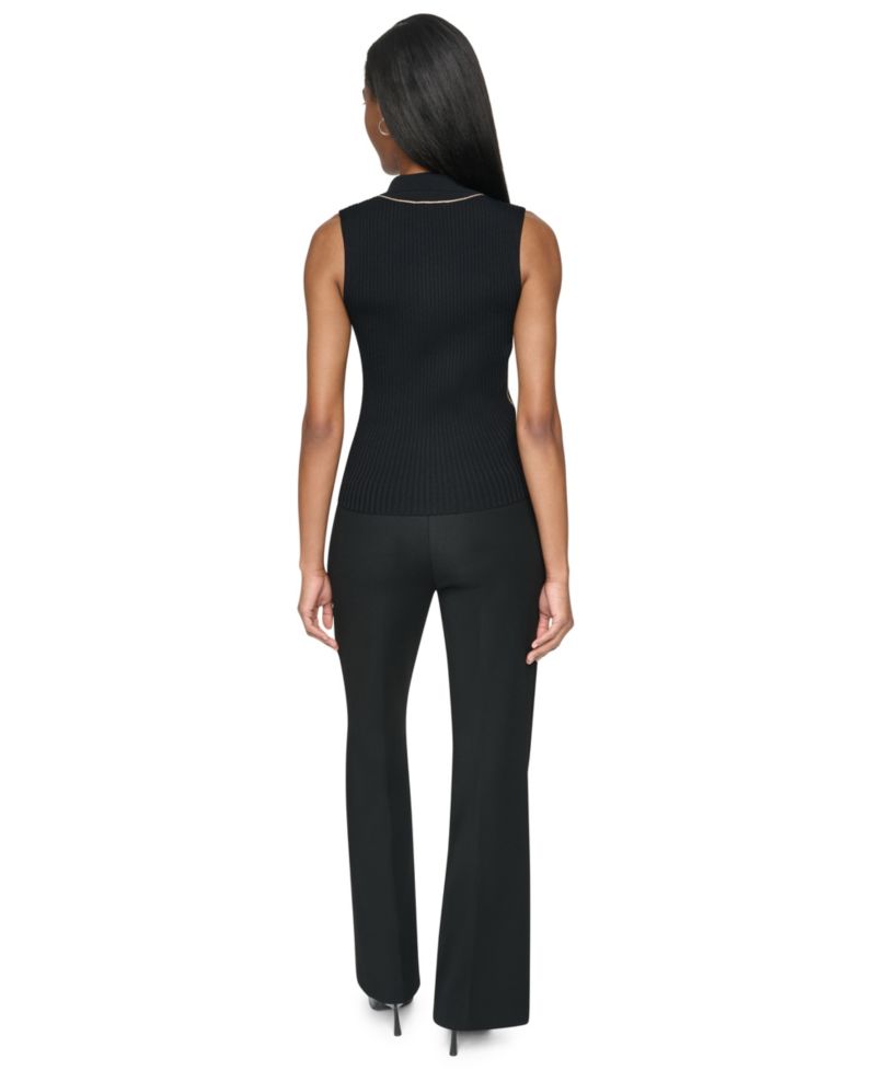 Women's Collared V-Neck Ribbed Knit Sweater