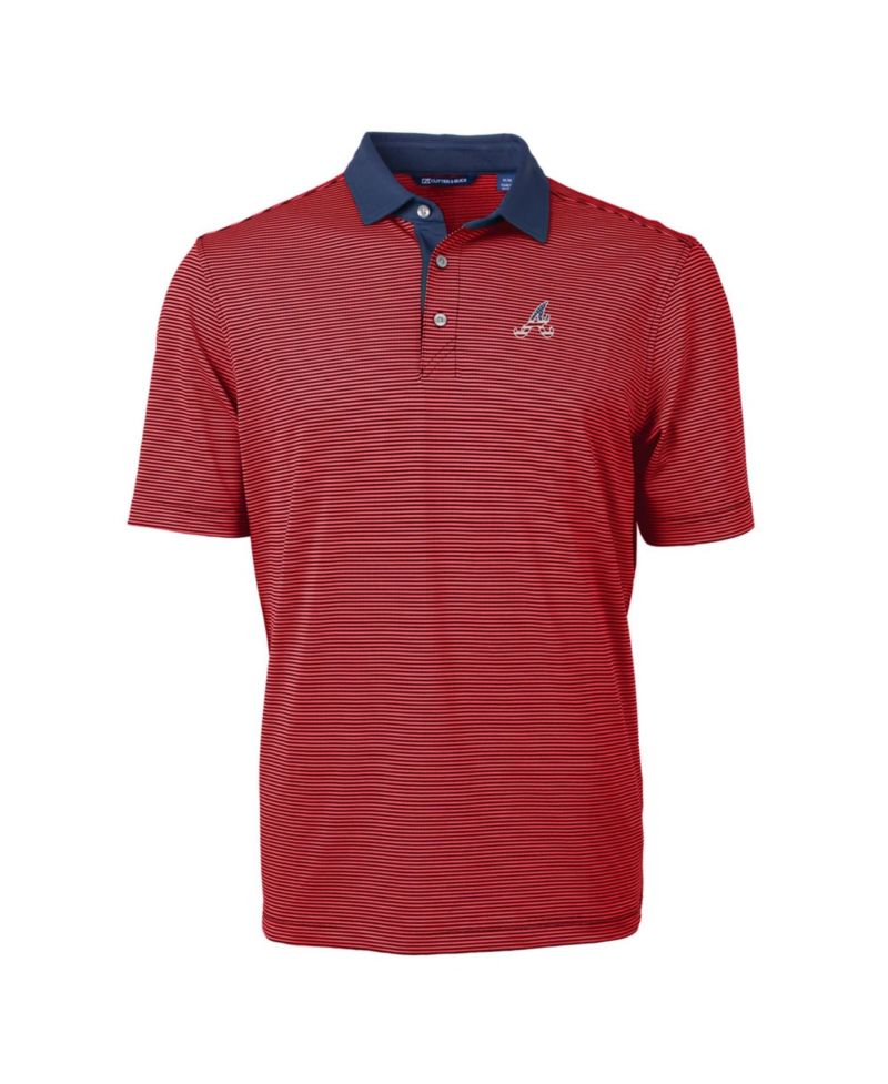 Men's Red Atlanta Braves Americana Logo Virtue Eco Pique Stripe Polo Shirt