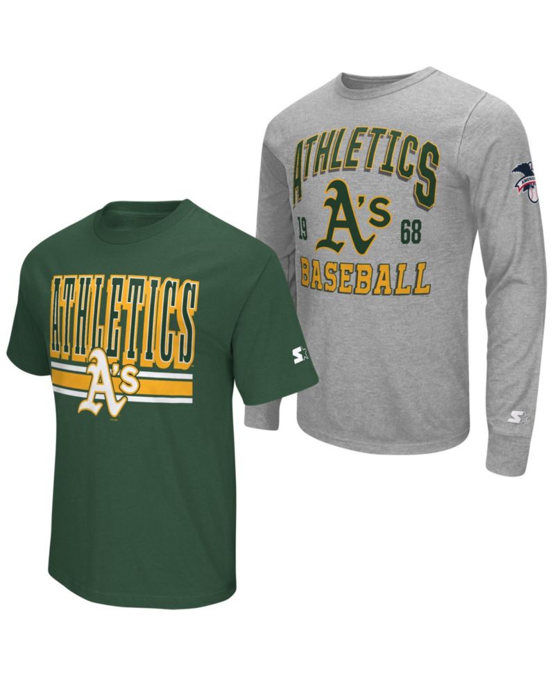 Men's Heather Gray/Green Athletics Two-Pack Long Sleeve Short Sleeve T-Shirt Set