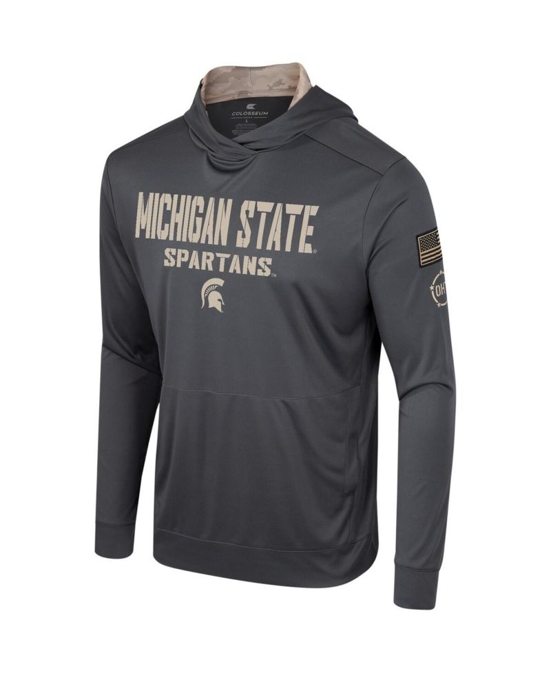 Men's Charcoal Michigan State Spartans OHT Military-Inspired Appreciation Long Sleeve Hoodie T-shirt