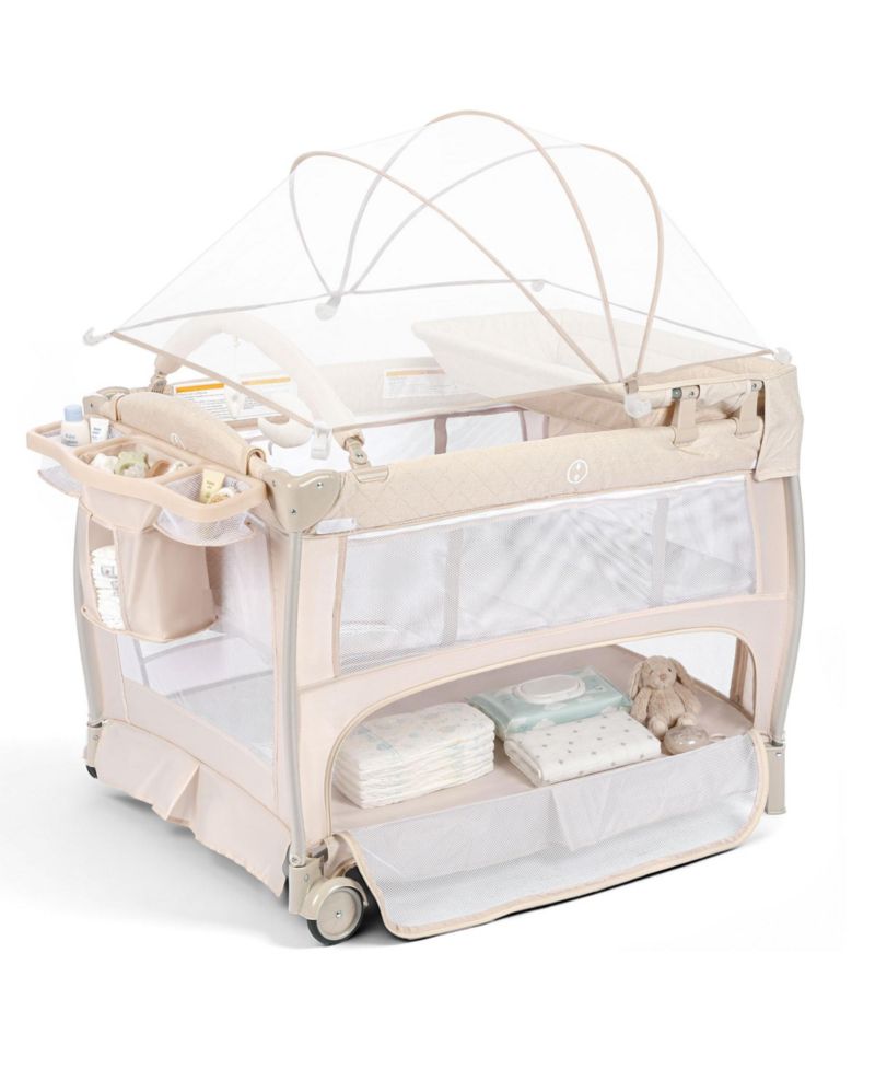 4-in-1 Portable Baby Playard with Bassinet and Mosquito Net, Bedside Sleeper and Changing Table