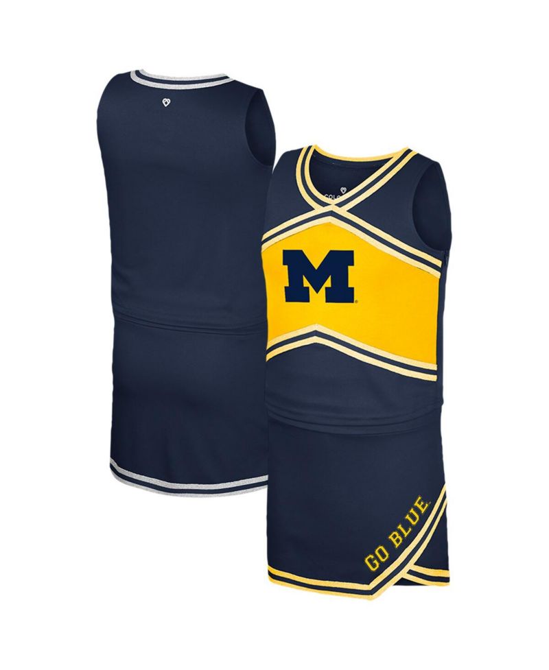 Big Girls Navy Michigan Wolverines Cheerleader Top Skirt Set