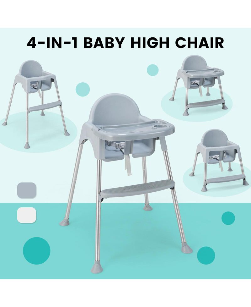 Multi-Stage Baby High Chair with Removable Double Tray for Infants and Toddlers