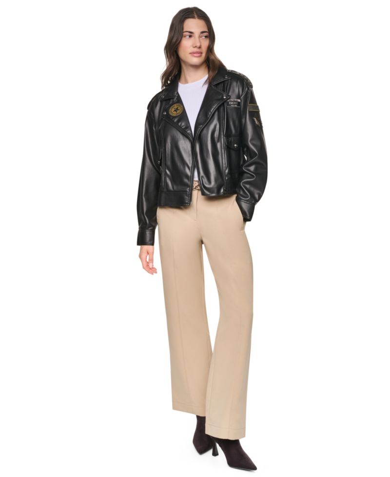 Women's Faux Leather Collared Zip-Front Jacket