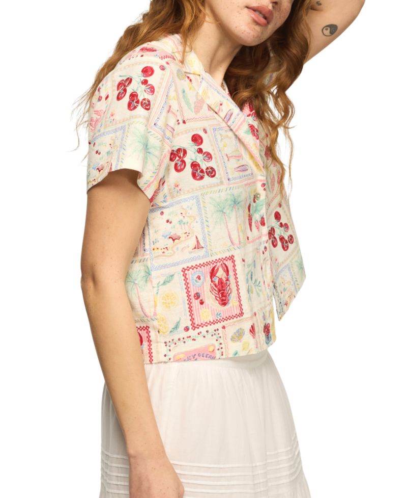Women's Printed Camp Collar Button-Front Top