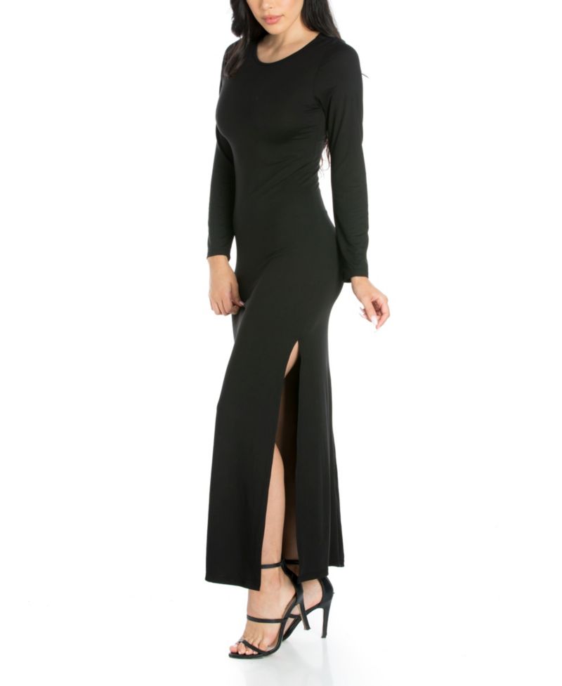 Women's Long Sleeve Side Slit Fitted Maxi Dress