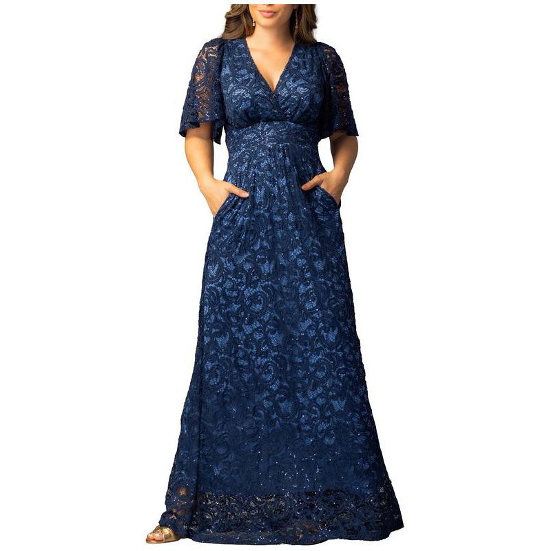 Women's Luminous Sequin Lace Evening Gown with Pockets