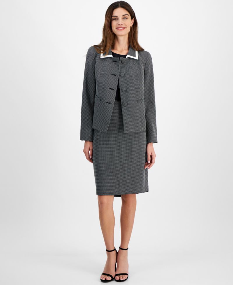 Women's Seamed Birdseye Tweed 2 Piece Skirt Suit