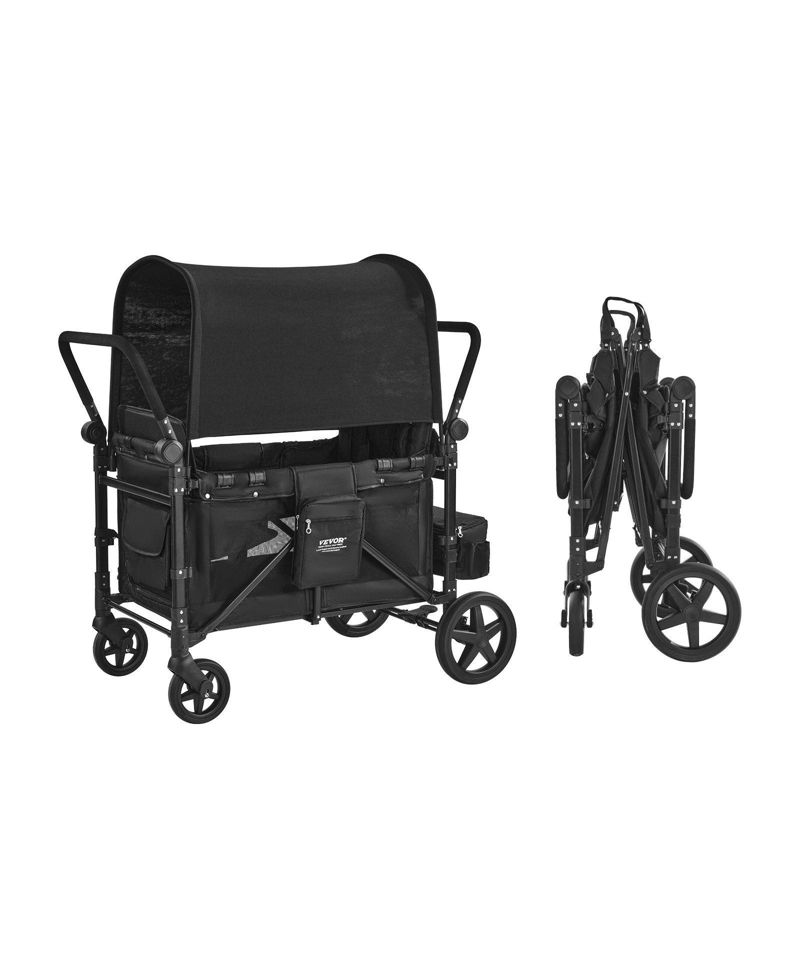 Wagon Stroller for 4 Kids, Adjustable Handle,5-Point Harness, Removable Canopy,330LBS, Camping