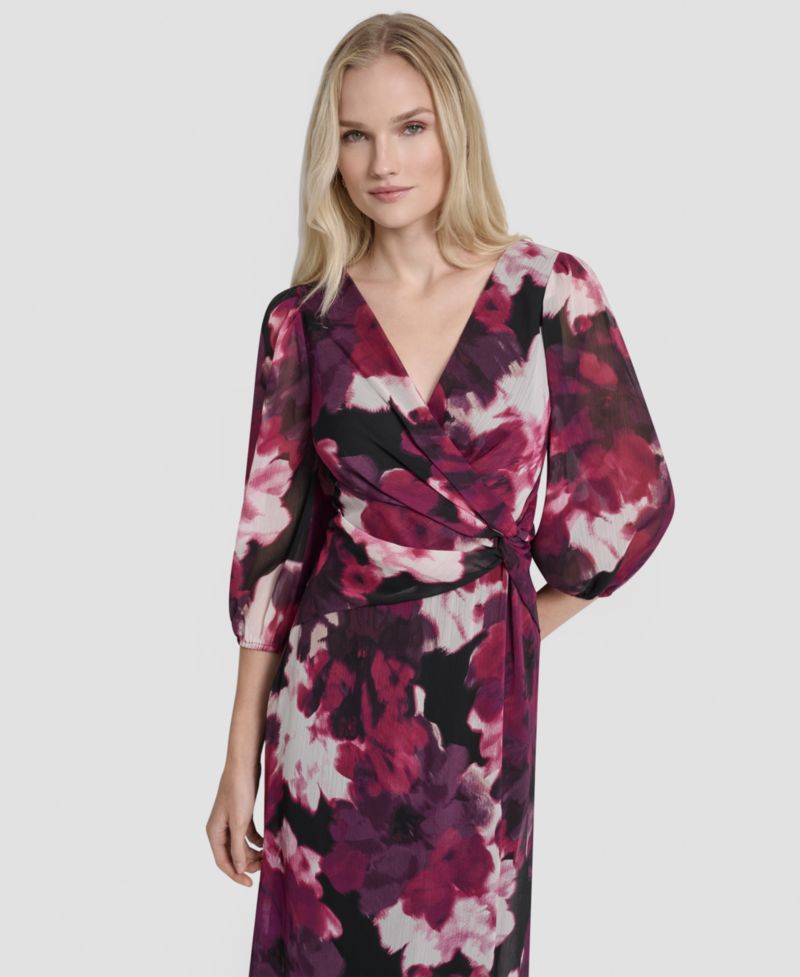 Women's Printed V-Neck Midi Dress