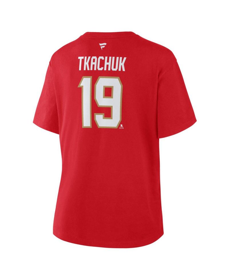 Women's Matthew Tkachuk Red Florida Panthers Authentic Stack Name & Number T-Shirt