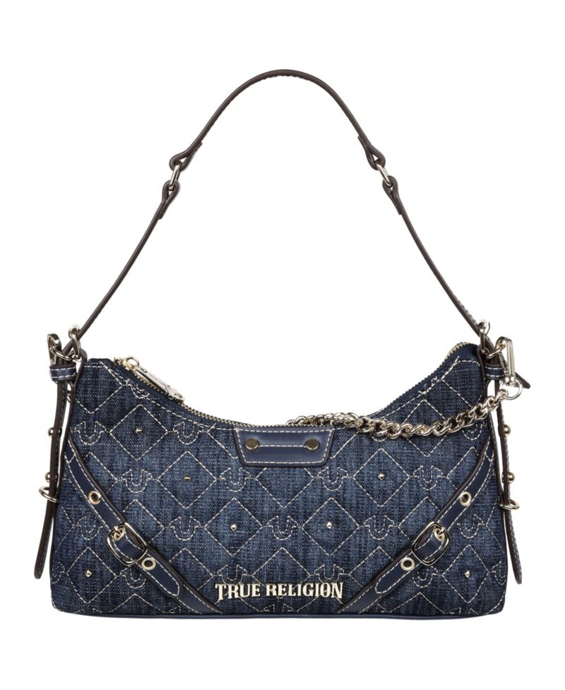 Women's Studded Denim Chain Shoulder Bag