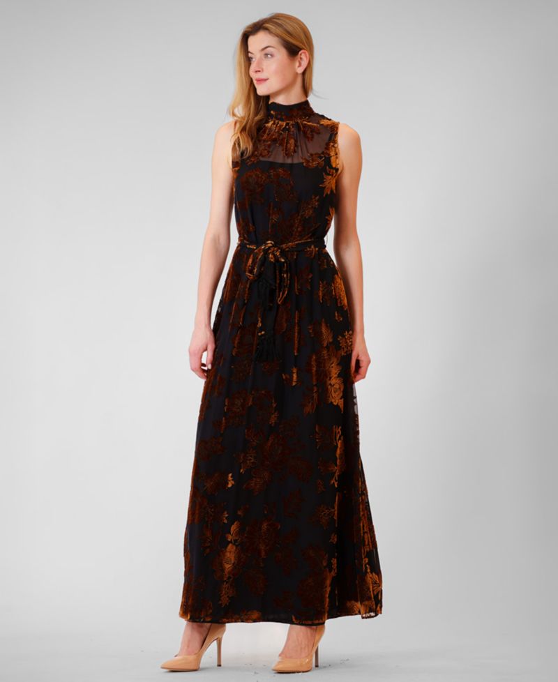Women's Velvet-Print Floral A-Line Dress