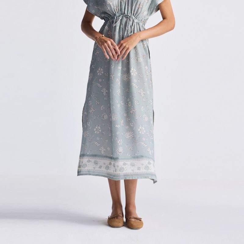 Women's Gathered Maxi Dress with Side Slits in Mosaic