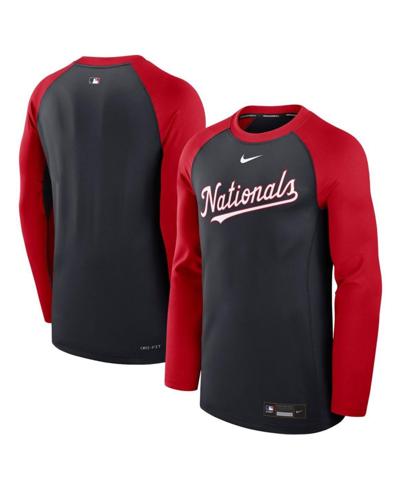 Men's Navy/Red Washington Nationals Authentic Collection Game Time Raglan Performance Long Sleeve T-Shirt