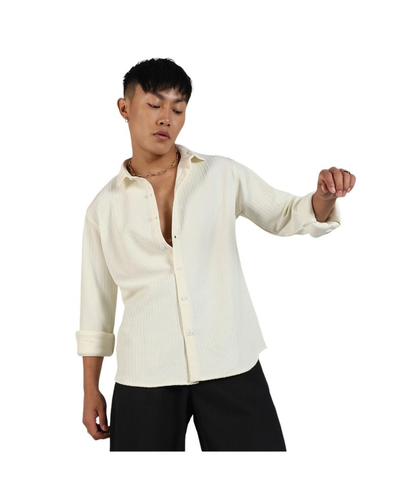 Men's Pale Yellow Stripe-Creased Shirt