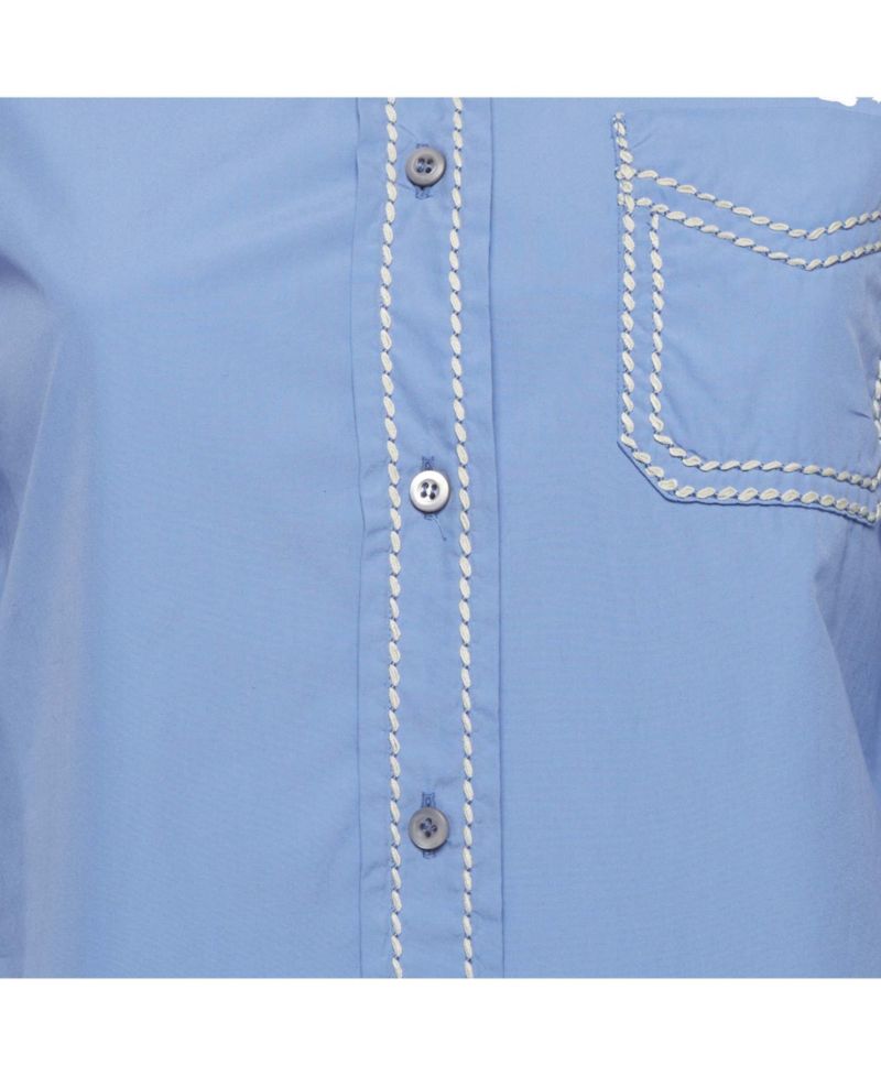 Women's Contrast Stitch Cotton Button-Down Shirt