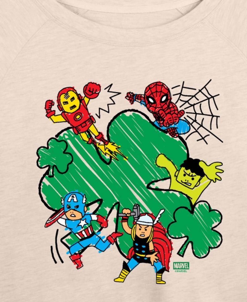 Plus Size Marvel Avengers Shamrock Sketch Long-Sleeve Sweatshirt