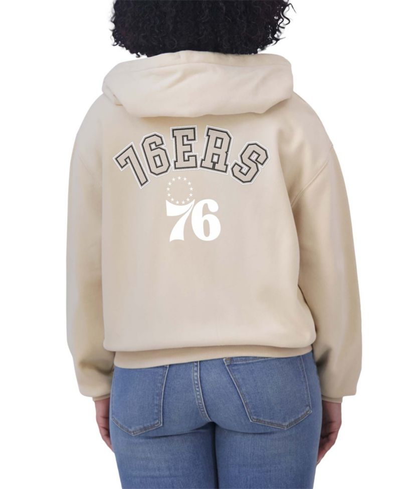 Women's Cream Philadelphia 76ers Plus Size Tonal Felt Patch Full-Zip Hoodie
