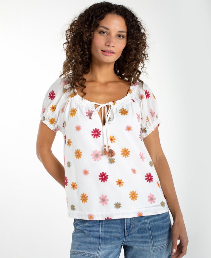 Petite Short-Sleeve Tie-Neck Top