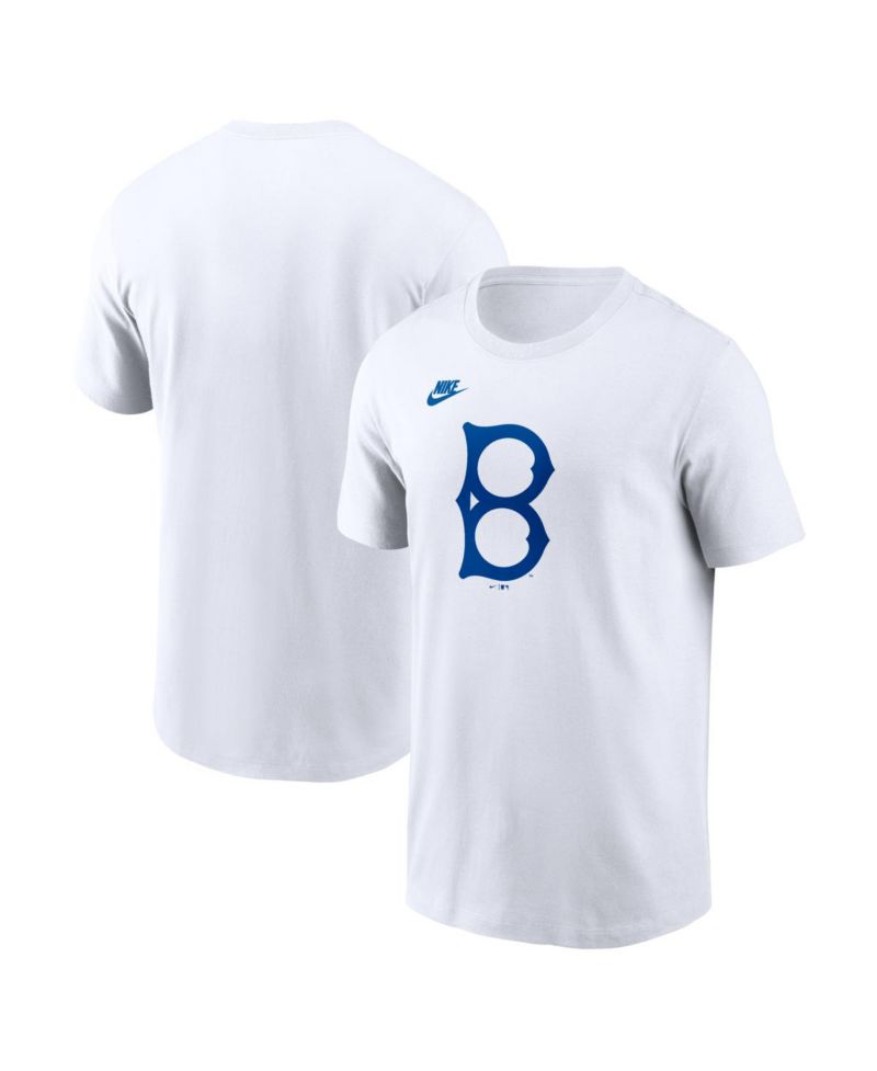 Men's White Brooklyn Dodgers Cooperstown Collection Logo T-Shirt