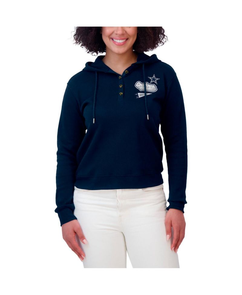 Women's Navy Dallas Cowboys Waffle-Knit Pullover Hoodie