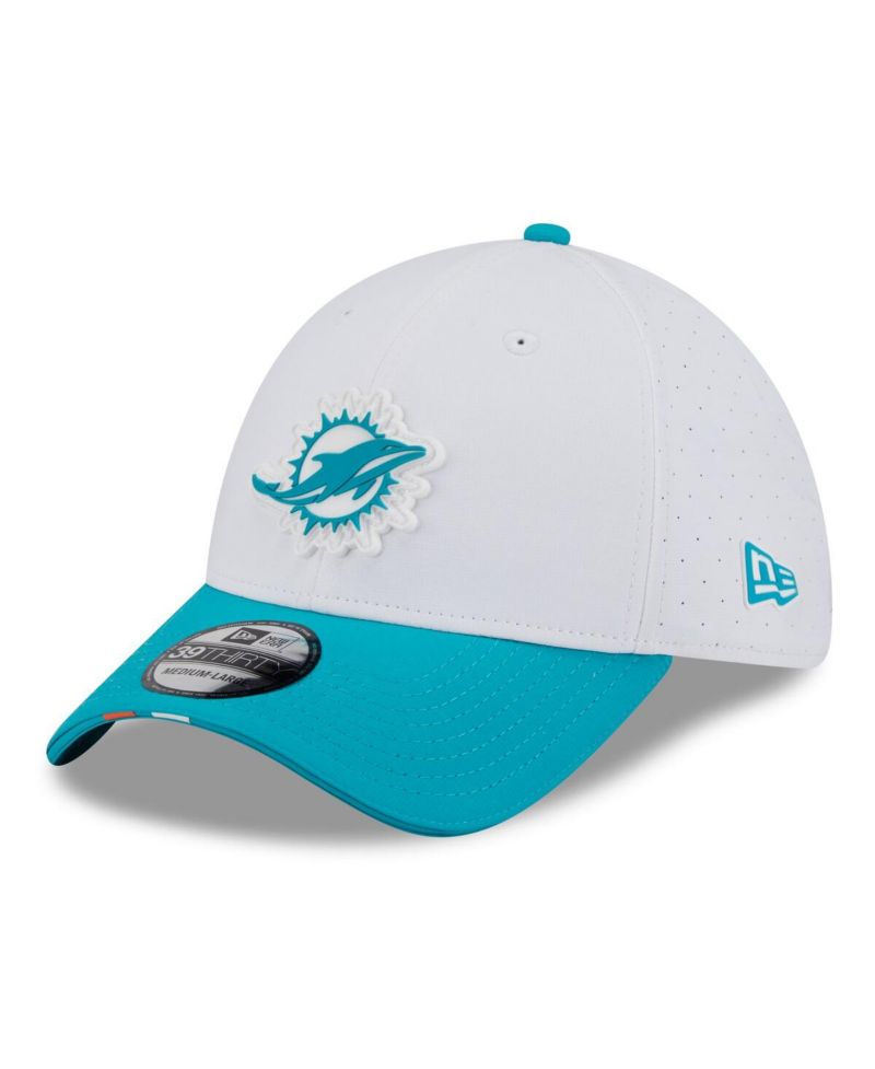 Men's White/Aqua Miami Dolphins 2025 NFL Training Camp 39THIRTY Flex Hat