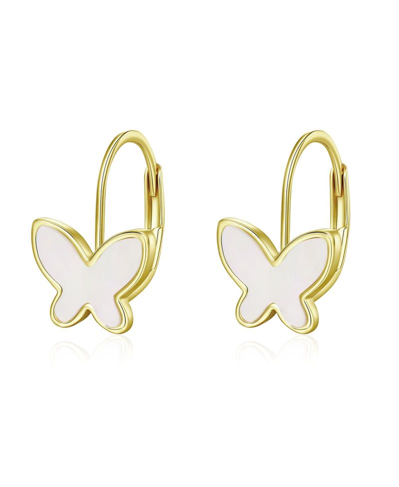 Dainty 14K Gold Plated Mother of Pearl Butterfly Dangle Drop Earrings
