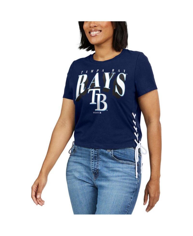 Women's Navy Tampa Bay Rays Side Lace-Up Cropped T-Shirt