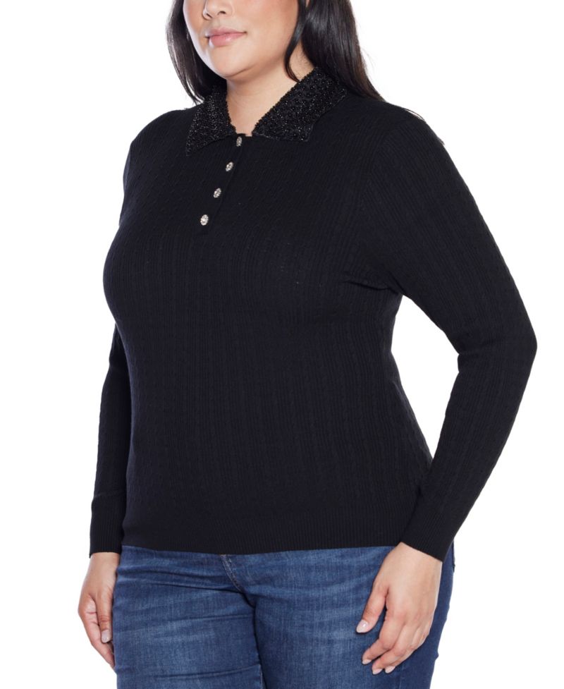 Plus Size Black Label Beaded Collar Sweater