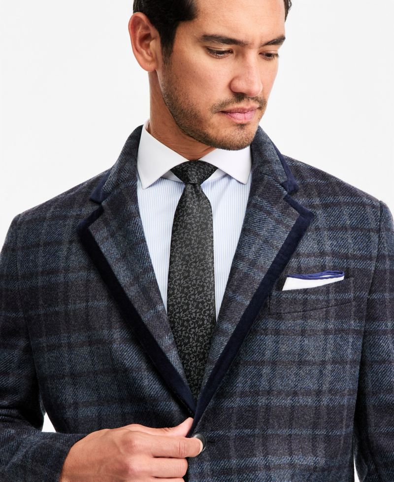 Men's Classic-Fit Blue Plaid Overcoat