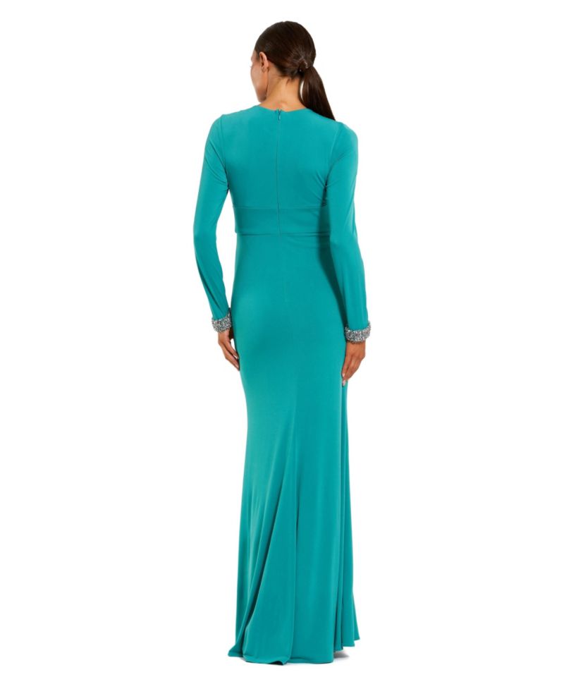 Women's Jersey Long Sleeve Twist Neck Evening Gown