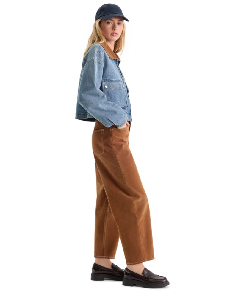 Women's Faux Suede Mid-Rise Barrel-Leg Ankle Jeans