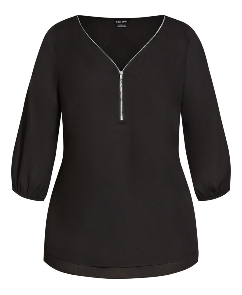 Women's Fashion Fling Elbow Sleeve Zip Neck Top
