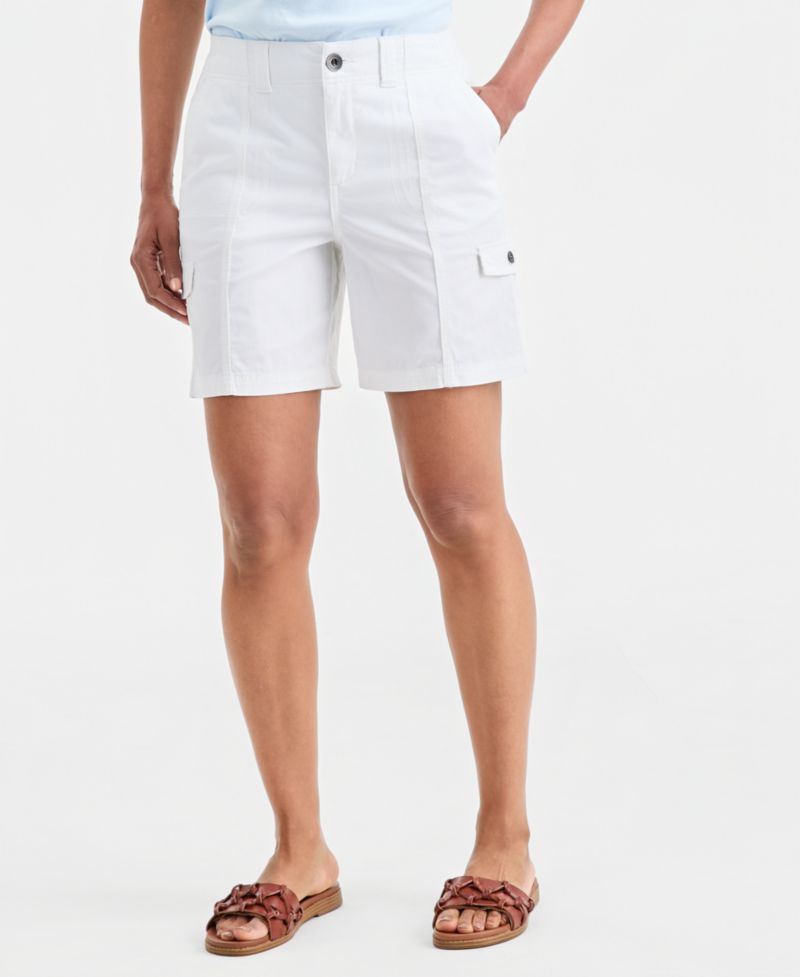 Women's Petite Mid-Rise Comfort-Waist Cargo Shorts