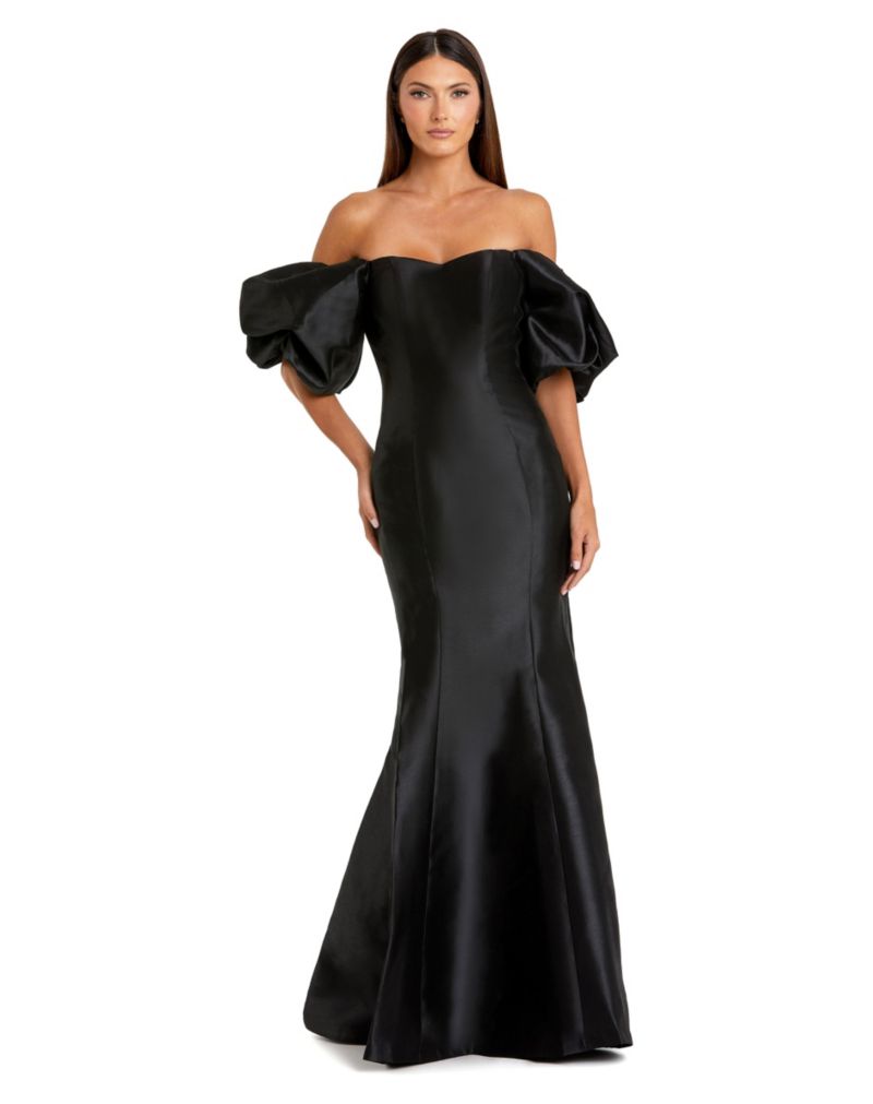Petite Sweetheart Off The Shoulder Puff Sleeve Gown