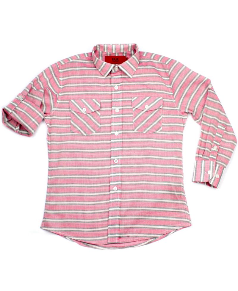 Little Boys Pink Slim Fit Striped Button-Down Shirt