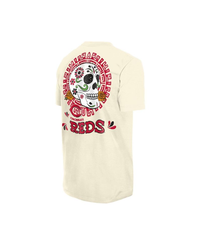 Men's Natural Cincinnati Reds Dia de los Muertos Sugar Skull T-Shirt