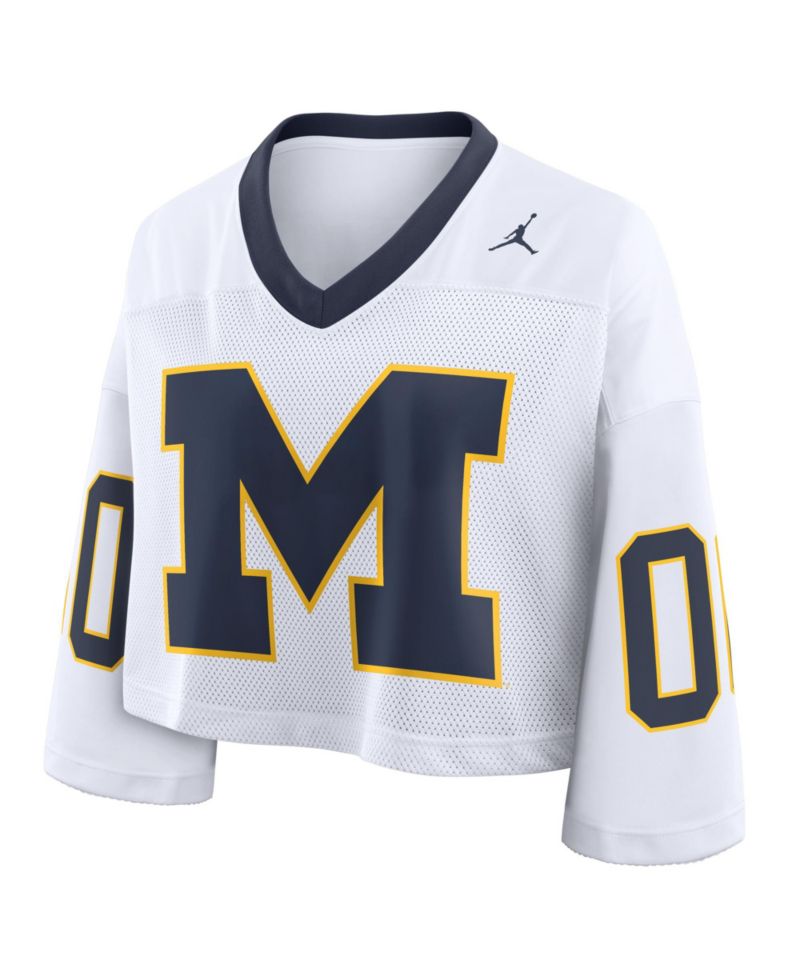 Women's White Michigan Wolverines Oversized Logo Cropped Fashion Jersey