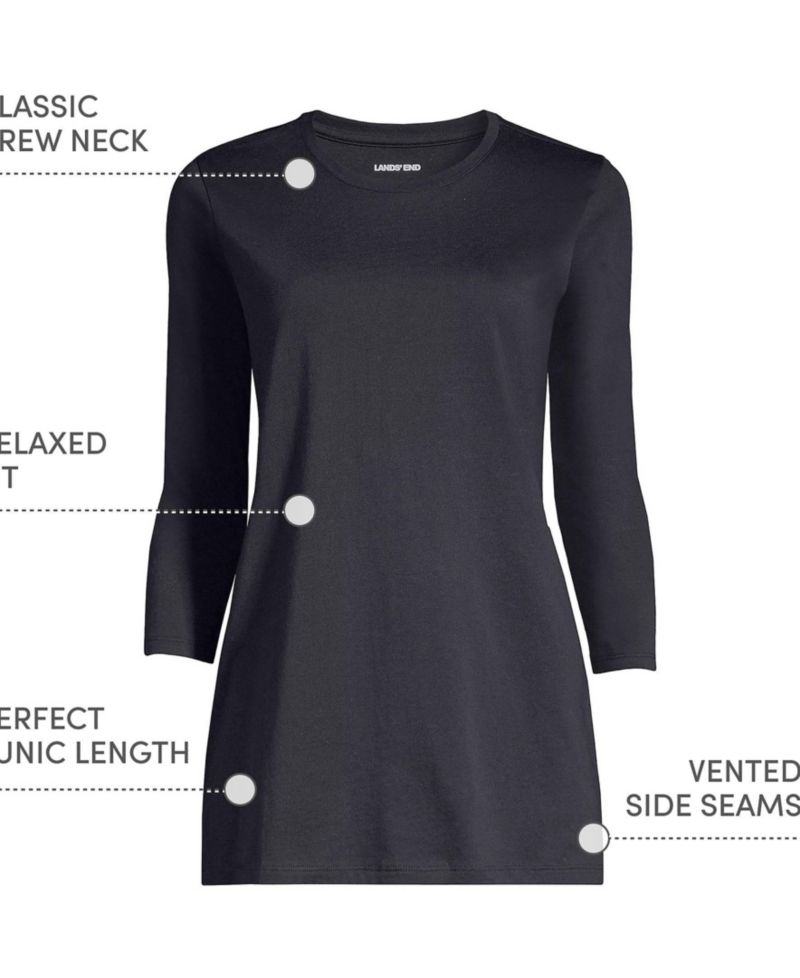 Plus Size 3/4 Sleeve Cotton Supima Tunic Top