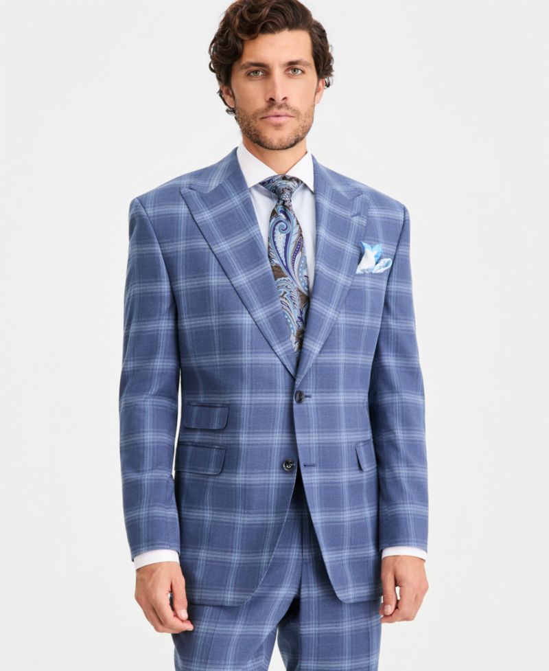 Men's Classic-Fit Navy Windowpane Suit Separates Pants