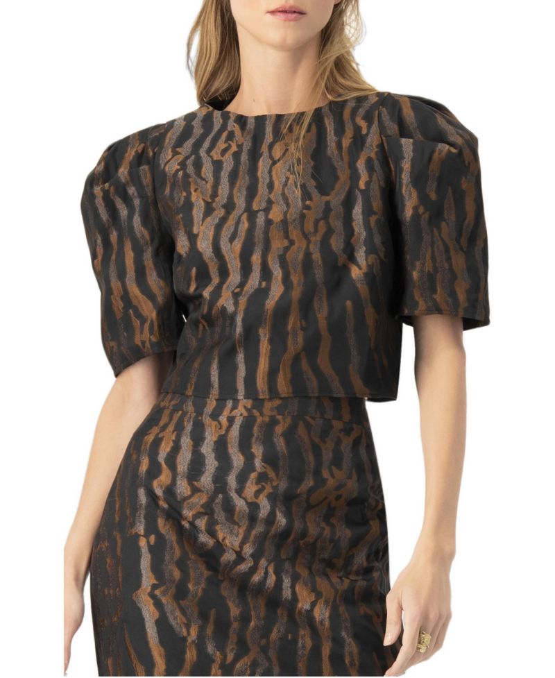 Women's Short Puff Sleeve Jacquard Blouse