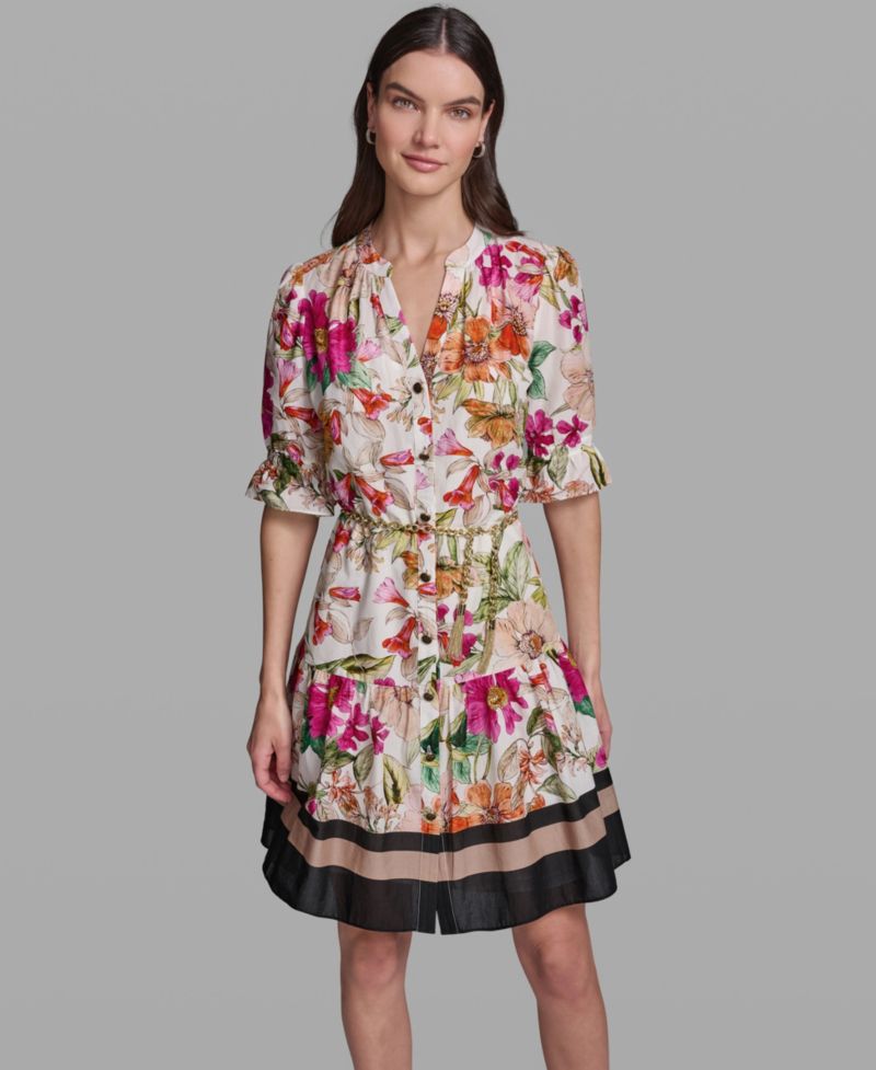 Women's Belted Collared Cotton Dress