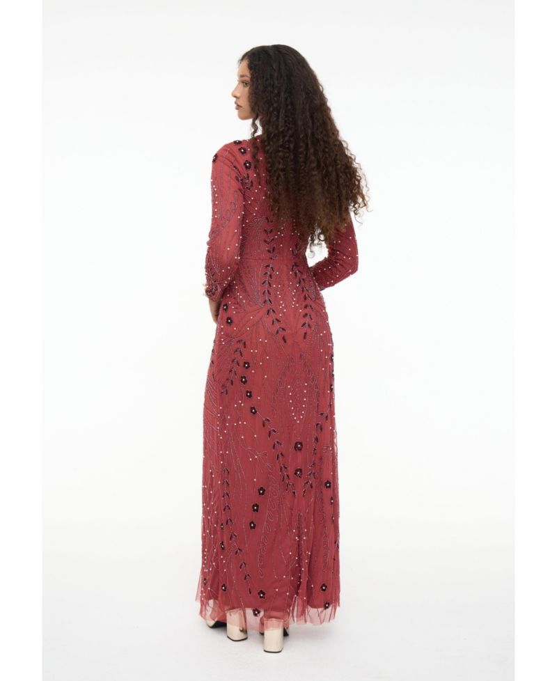 Women's Modest Embellished Sequin Beaded Dress Maxi With Designer Bottom