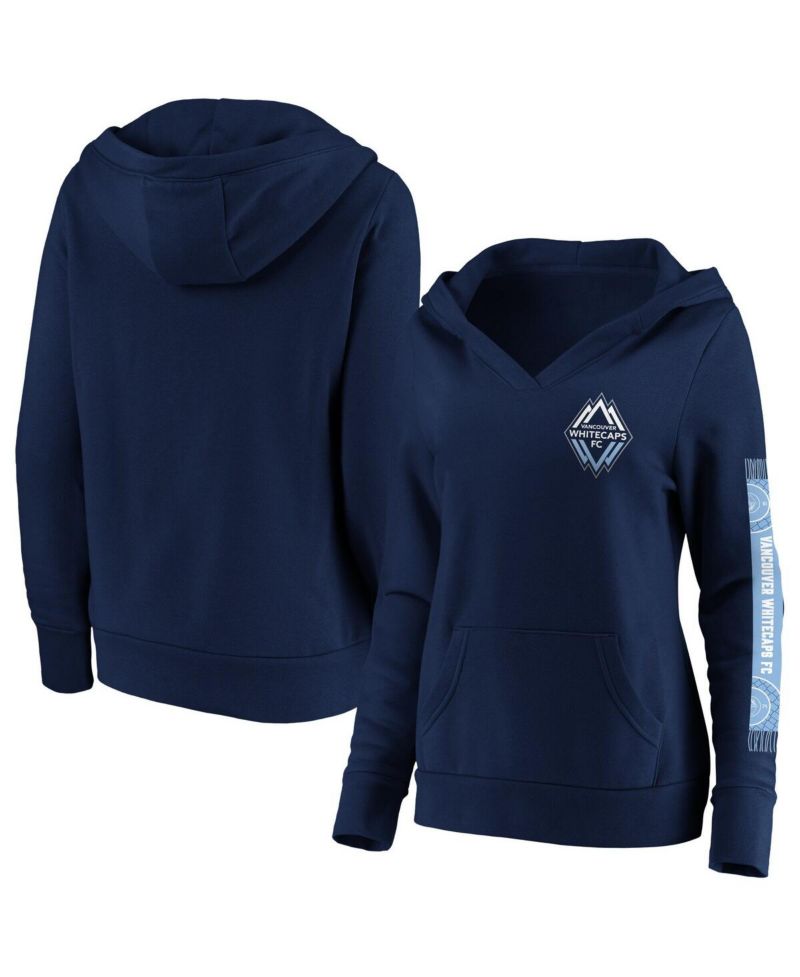 Women's Navy Vancouver Whitecaps FC Fleece Scarf Sleeve V-Neck Pullover Hoodie