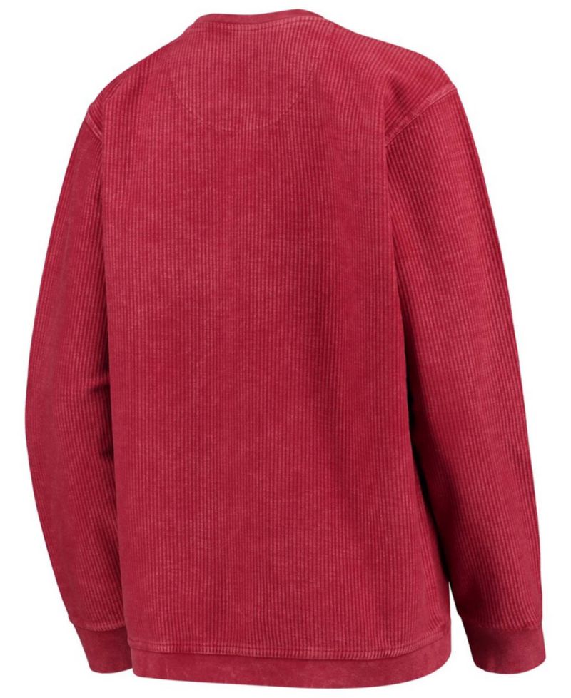 Women's Cardinal Arkansas Razorbacks Comfy Cord Vintage-Like Wash Basic Arch Pullover Sweatshirt