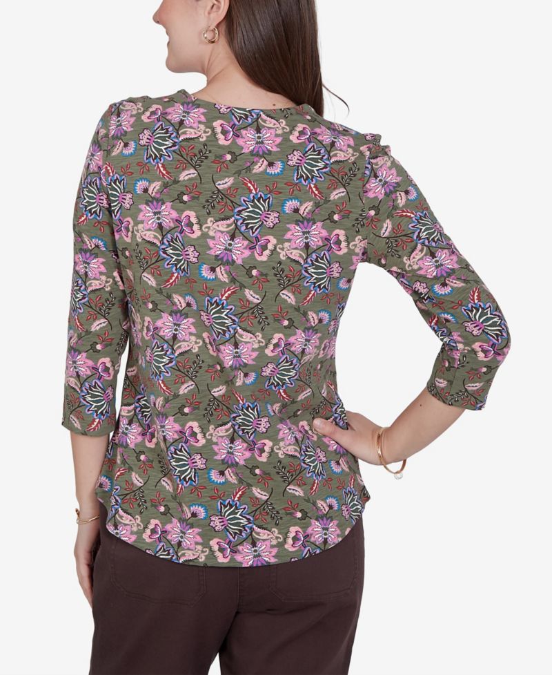 Petite Kint Garden Top Square-Neck 3/4-Sleeve Floral Blouse
